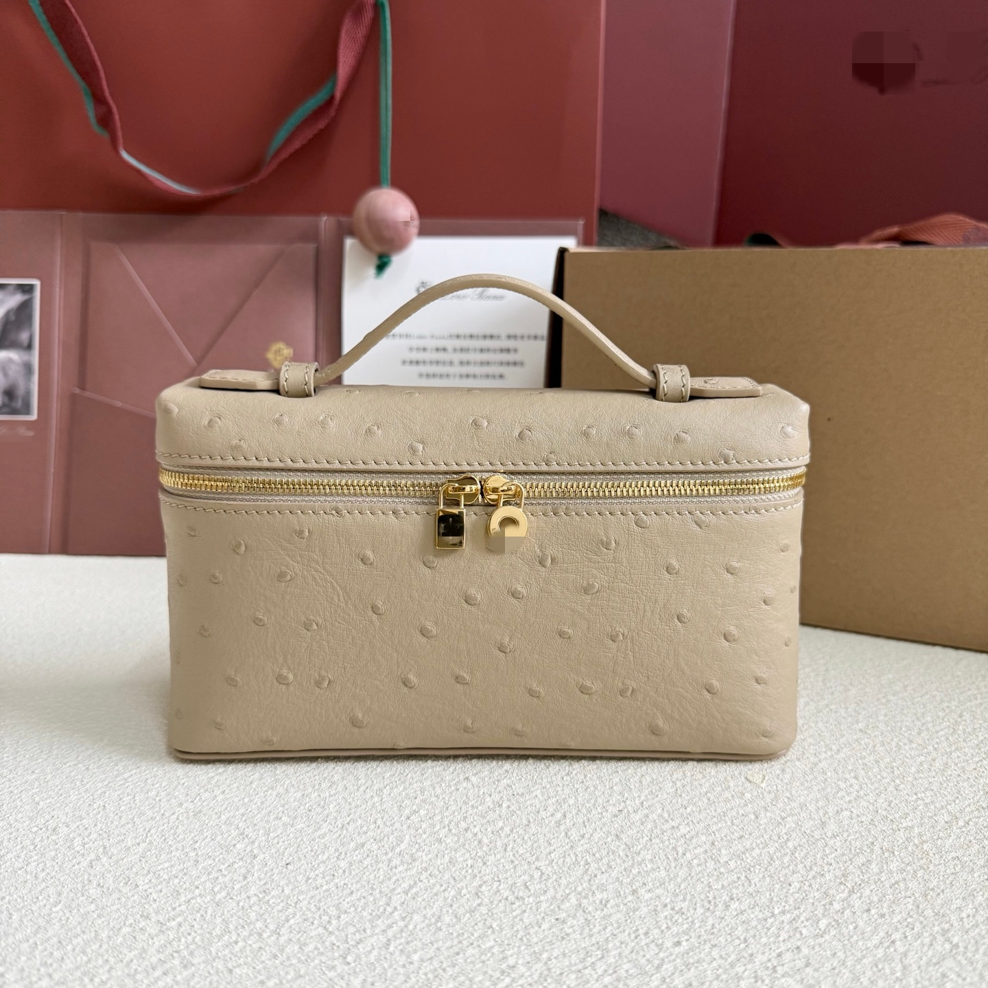 LP19 灰杏色鴕鳥紋 飯盒包