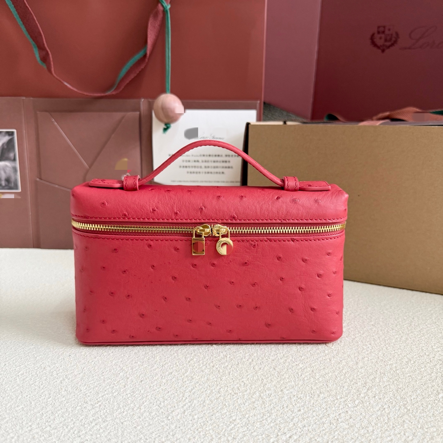 LP19 火紅色鴕鳥紋 飯盒包