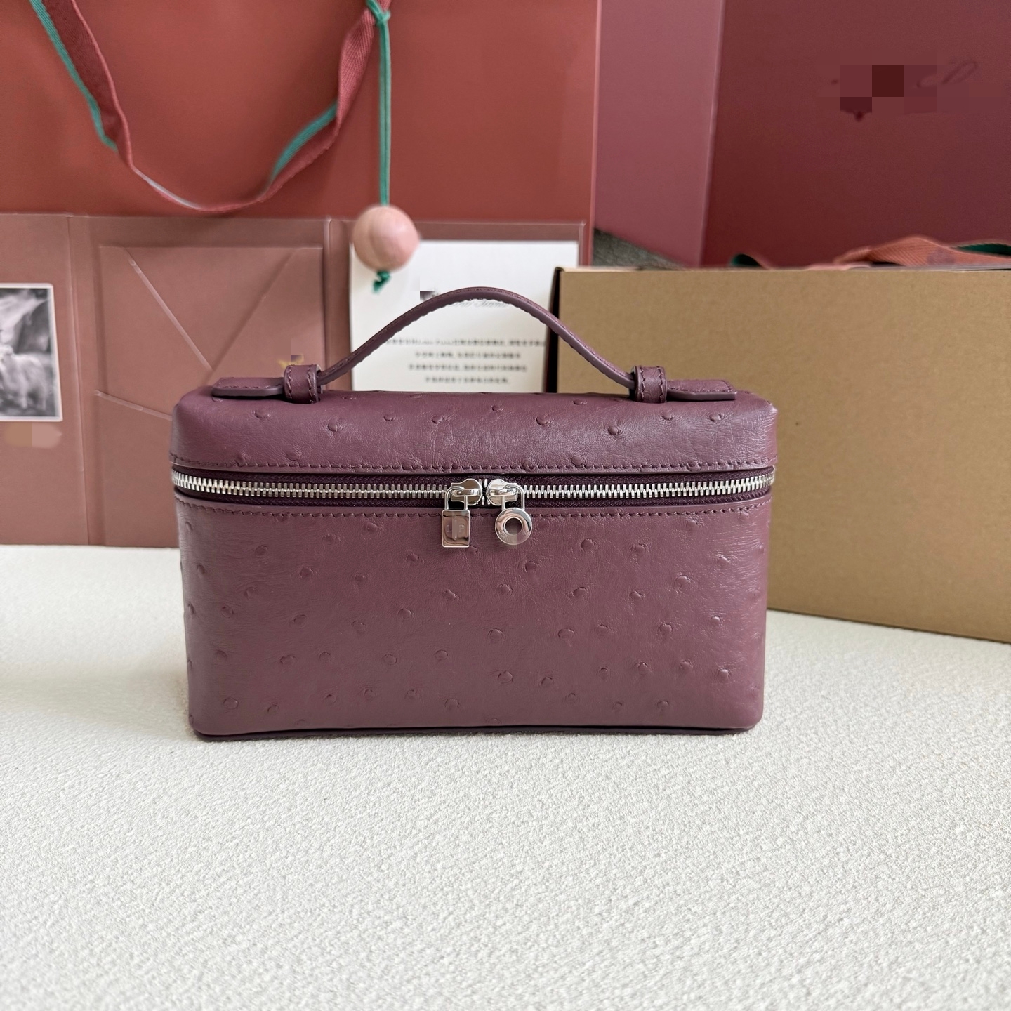 LP19 酒紅色鴕鳥紋 飯盒包