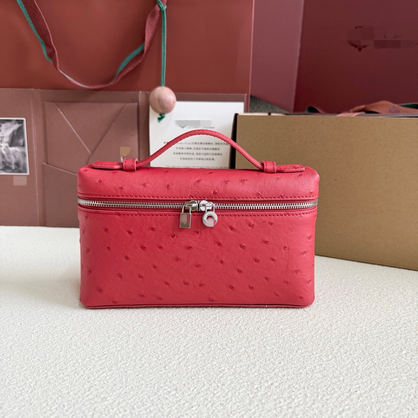 LP19 火紅色鴕鳥紋 飯盒包