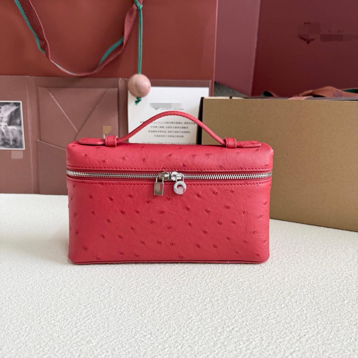 LP19 火紅色鴕鳥紋 飯盒包 銀