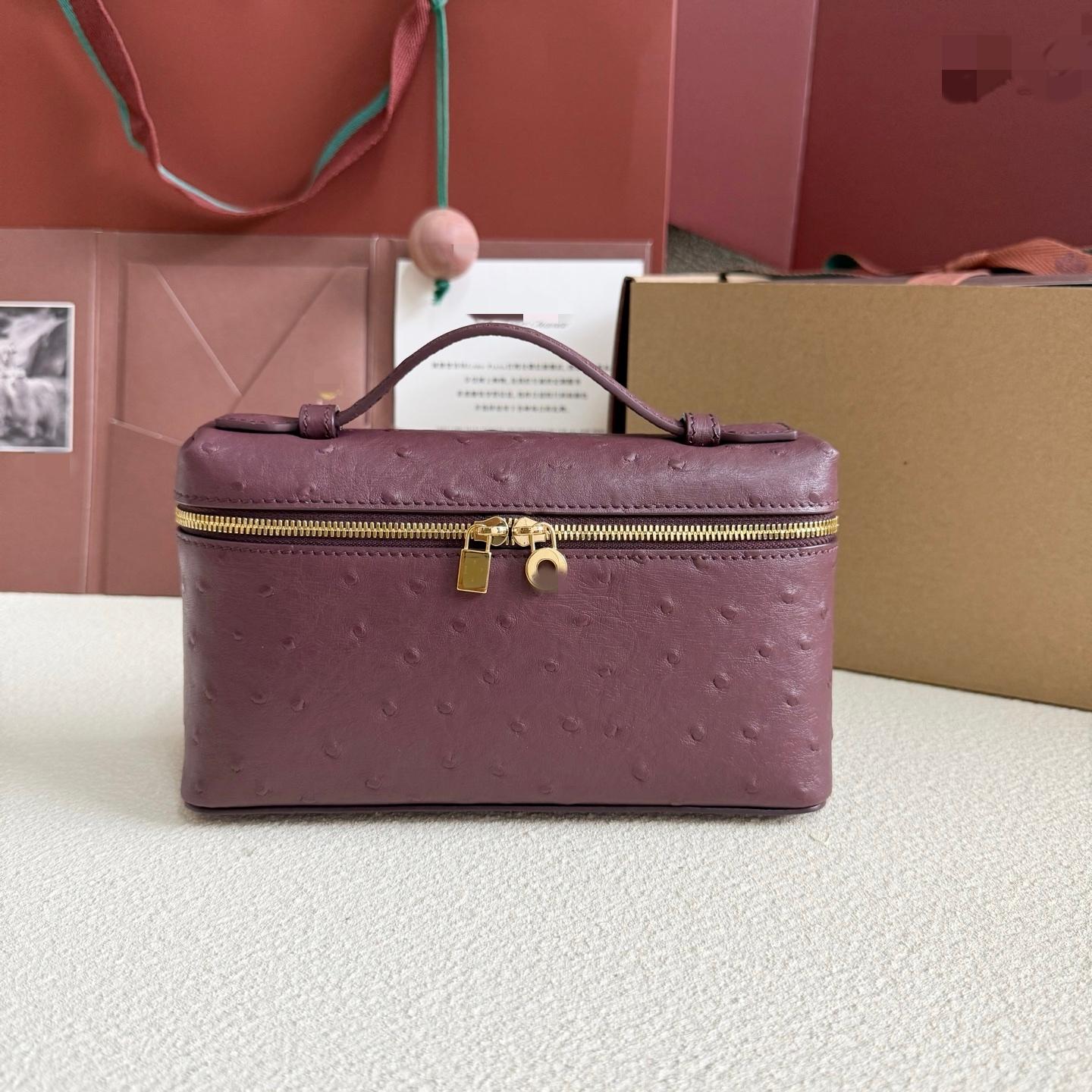 LP19 酒紅色鴕鳥紋 飯盒包 金