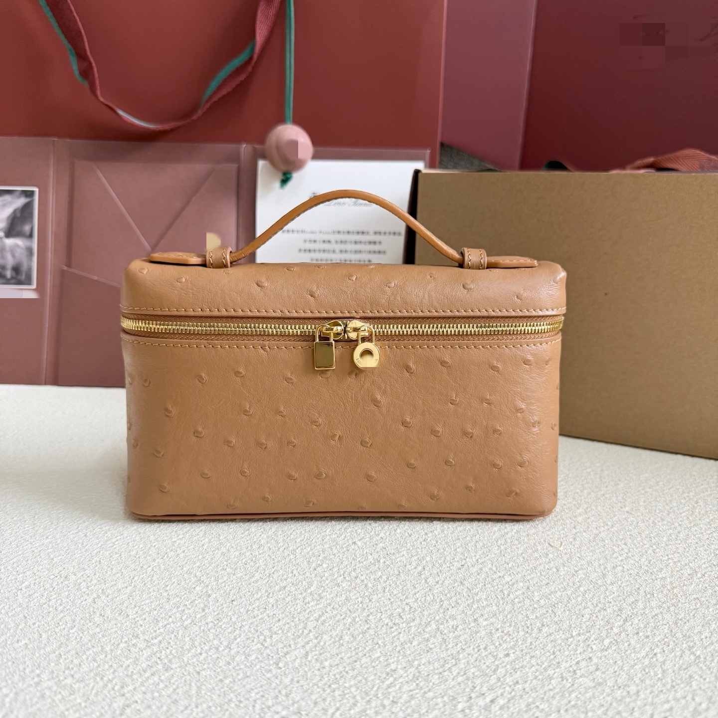 LP19 金棕色鴕鳥紋 飯盒包