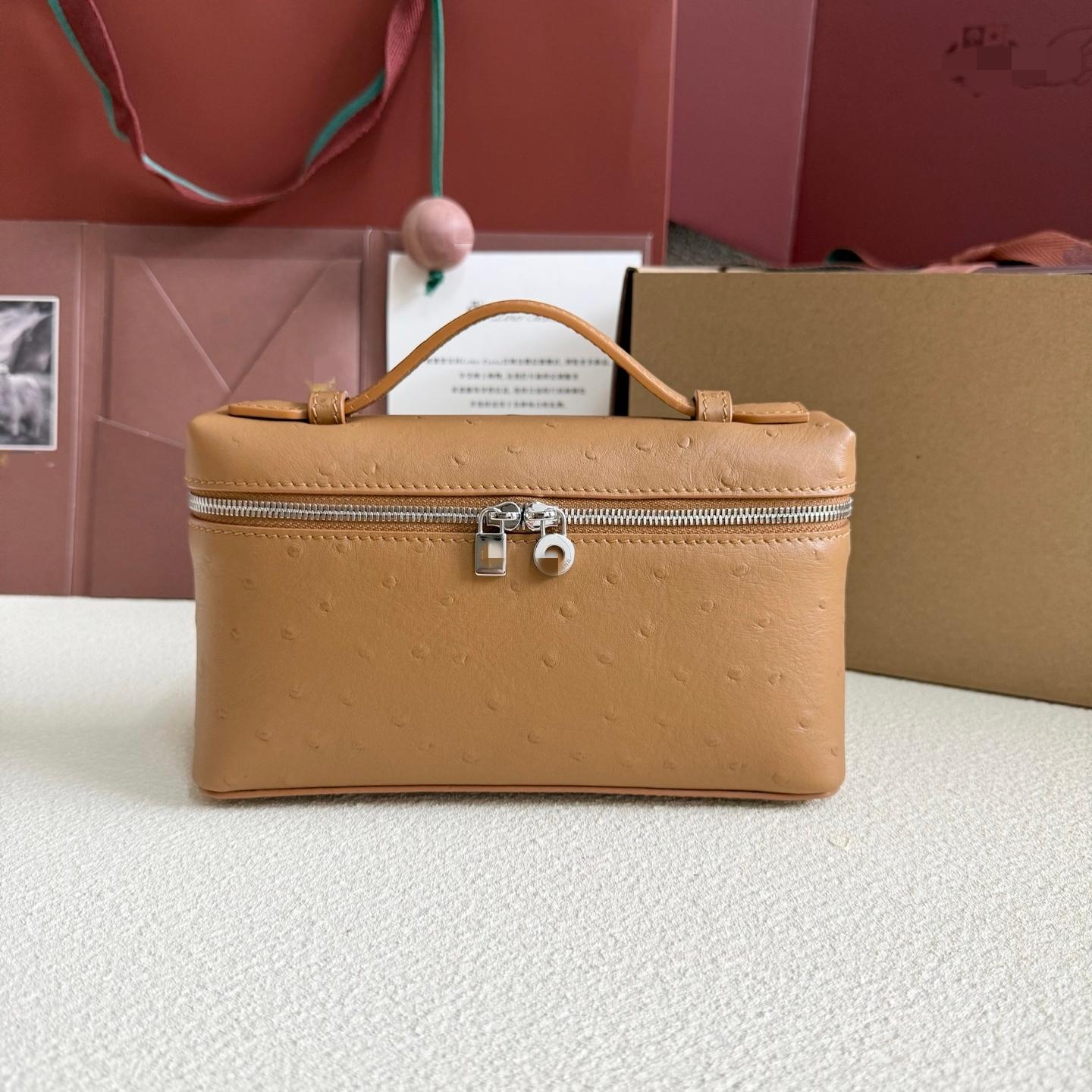 LP19 金棕色鴕鳥紋 飯盒包 銀